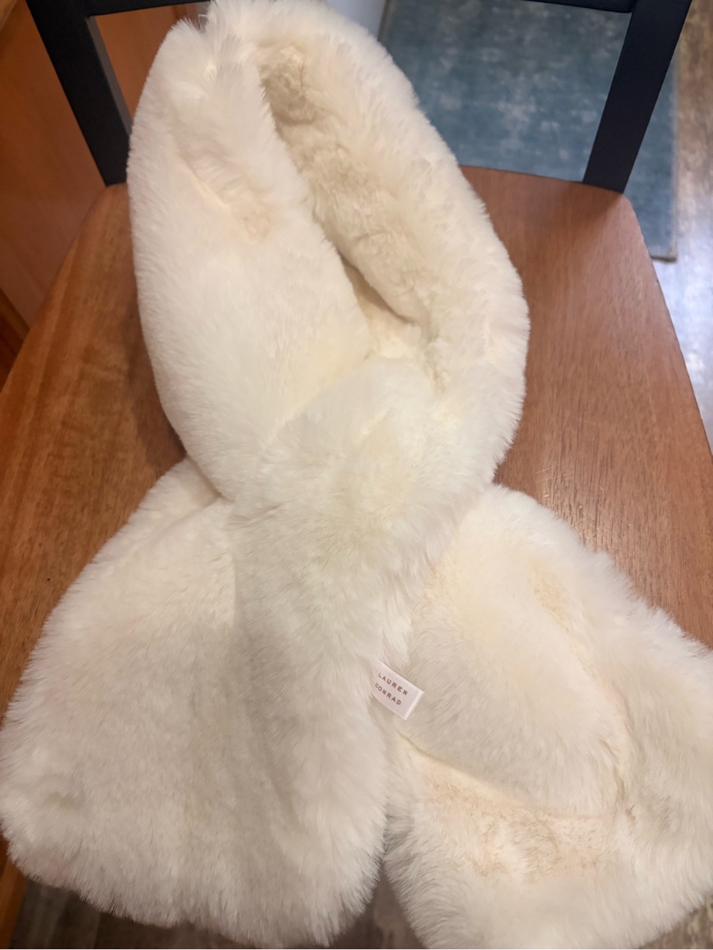 LC Lauren Conrad Cream Faux Fur Hooded Scarf